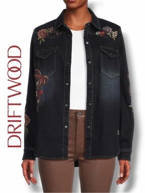 DRIFTWOOD Lana x Bows Roses Embroidered Denim Jacket in the Size Large